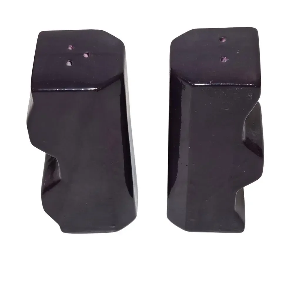 Vintage 1970s Japan MCM Interlocking Salt & Pepper Shakers Purple Ceramic Puzzle